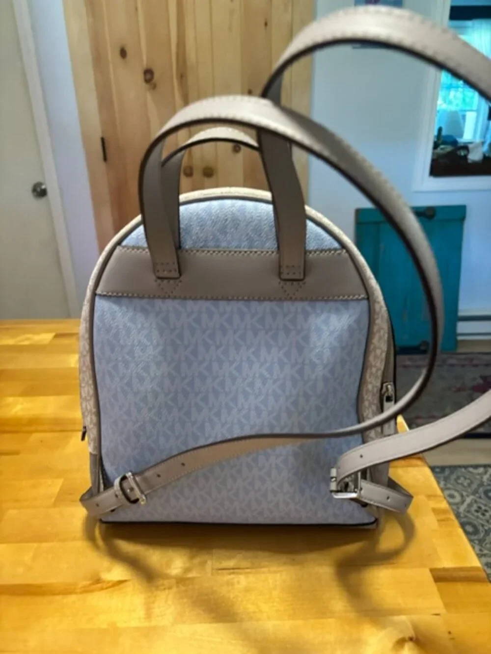 Michael Kors Light Blue/Tan/Cream Backpack MK Logo